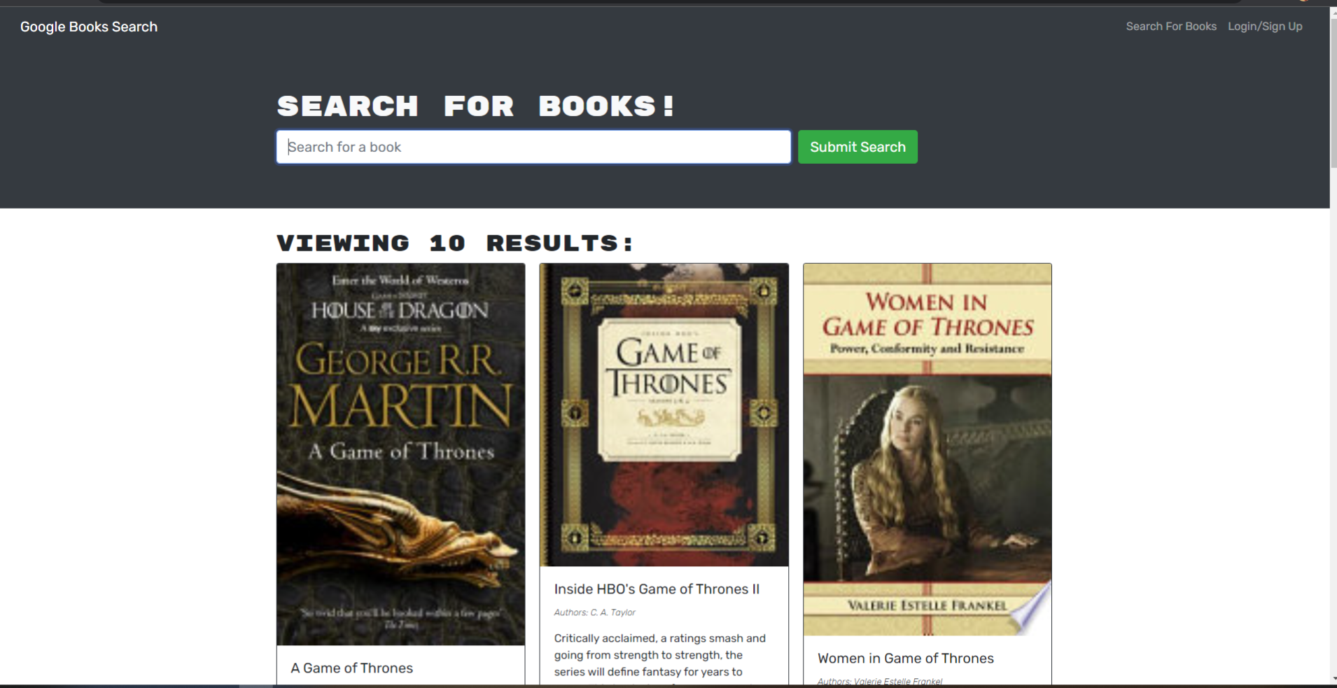 Book search website screenshot